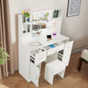 White Dressing VanityTable Wood Makeup Desk with LED Mirror 5 Drawers Stool