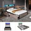 SINGLE BED FRAME WITH LED LIGHTS, 4 DRAWERS, CHARGING STATION METAL PLATFORM BED