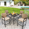 4 Pack Patio Rattan Bar Stools Set Outdoor Wicker Bar Chairs W/ 4 Soft Cushions