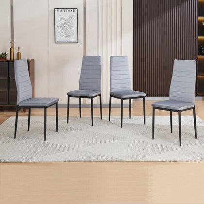 4pcs High Back Dark Grey Velvet Dining Chairs Padded Seat Dining Room Kitchen