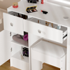 White Dressing Table Set Vanity Desk with 3-Color LED Light Mirror, Stool Drawer