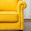 Chesterfield Wing Back Armchair Tub Button Back Yellow Fabric Upholstered Chair