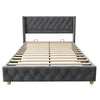 4ft6 Upholstered Double Bed Frame with Velvet Tufted Headboard & Wing Side Grey