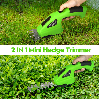 2 IN1 Cordless Hedge Trimmer Grass Shear Garden Handheld Hedge Shrub Cutter UK