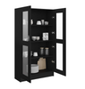 Cabinet Black Cupboard with Shelf Tall Display Storage Unit Glass Doors Shelving