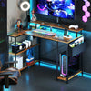 Corner Gaming Desk Home Office L-Shaped Desk with LED Lights-Brown