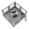 Indoor Tempered Glass Dog Playpen Pet Whelping Pen Box Protective Ledge Inside