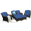 5 PCS Patio Furniture Set Outdoor Rattan Conversation Sofa Set Removable Cushion