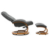 Faux Leather Swivel Recliner Chair Wooden Base w/Foot Stool Armchair Home Office