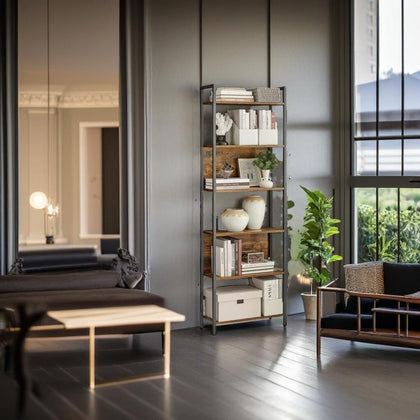 6 Tier Shelf Industrial Bookcase for Living Room and Bedroom