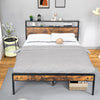 4ft6 Metal Bed Frame with Wood Headboard and Footboard/Heavy Duty Slat Support