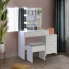 Makeup Desk Dressing Table W/ Mirror 5Drawers Slide Door Stool Vanity Set +Bulbs