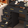 Black Dressing Table Drawers Mirror Stool Set Makeup Desk Vanity Table Bedroom