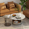 Round Marble Coffee Table Side Table Saddle Leather Storage Tray for Living Room