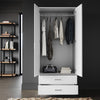 Bedroom White 2 Door 2 Drawer Wardrobe with Hanging Rail Large Storage Cupboards