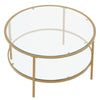 2 Tiers Round Glass Coffee Table Clear Stand with Shelf Rack & Gold Metal Frame