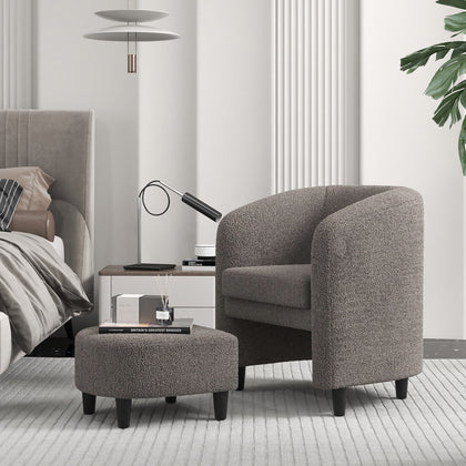 Modern Accent Chair and Ottoman Set Bedroom Upholstered Club Chair w/Footrest