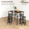 Bar Table Set 6PC Rustic Brown Counter Height Dining Table 4 Stools Steel Frame