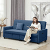 3-Seater Sofa Bed Convertible Velvet-Feel Upholstery Adjustable Backrest Blue