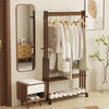 Bamboo Clothes Rail Rack Coat Stand Entryway 2 Storage Shelves With Wheel