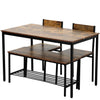 Kitchen Dining Table and 2 Chairs Bench Set With Storage Rack for 4 Person Brown