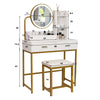 Modern Dressing Table Set 3 Color LED Lighted Vanity Table with Stool 2 Drawer