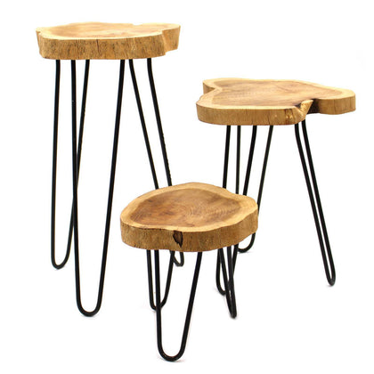 1 X Set of 3 Gamal Wood Plant Stands - Natural