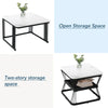 Square Nesting Coffee Table Metal Stacking Side Tables Set Marble-Look White