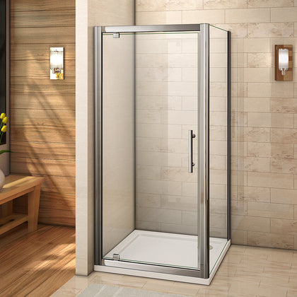 800x800 Shower Enclosure 6mm Glass Pivot Door+Side Panel+ Stone Tray FREE Waste