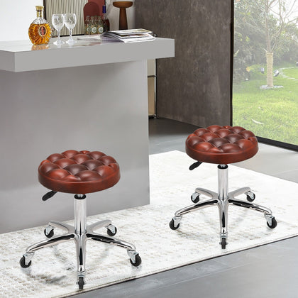 2x Retro Brown Bar Stools Leather Breakfast Kitchen Spa Chair Swivel Office Seat