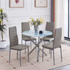 Round Grey Marble Tempered Glass Dining Table Silver Chromed Legs Dining Room