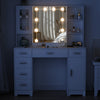 White Dressing VanityTable Wood Makeup Desk with LED Mirror 6 Drawers 2 cabinet