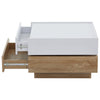 Coffee Table 360° Rotating Modern Square Table With 2 Drawers Storage White+Oak