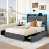 Double Size Bed Frame Upholstered Platform Bed w/ LED Lights