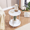 2 Tier Round White Marble Tempered Glass Side End Bedside Table Stainless Steel