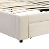 Ottoman Storage Gas Lift Bed Upholstered 5 ft King Bed Frame with Drawer Cream
