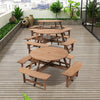 Garden Picnic Table & Benches Wooden Round Table with Parasol Hole 6/8 Seater
