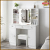 Dressing Table Makeup Desk With Mirror 10 LED Drawers Stool Vanity Set Bedroom