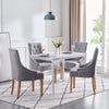 4x Grey Wood Dining Chairs Rivet Armchairs&White Marble MDF Top Dining Table Set