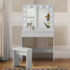 Modern White Dressing With Two Drawers Mirror Lights Makeup Desk Vanity Set