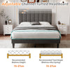 Double Bed Frame, Upholstered Platform Bed with Channel Tufted Headboard, Grey