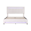 Upholstered Bed with LED Lights and 4 Storage Drawers Platform Bed Frame Beige