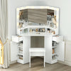 High Gloss Corner Dressing Table Makeup Desk with LED Lights 2 Drawers 2 cabinet