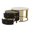 Round Nesting Coffee Table Set of 2 Stacking End Side Table With Storage Drawers