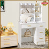 White Modern Dressing Table with LED Lights Mirror Vanity Make up Desk 4 Drawers