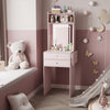 Small Dressing Table with Foldable Side Panel LED Light Mirror Shelves Vanity