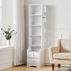 White Tall Cabinet Bedside Table Storage Narrow Chest of 2Drawer&Shelves Storage
