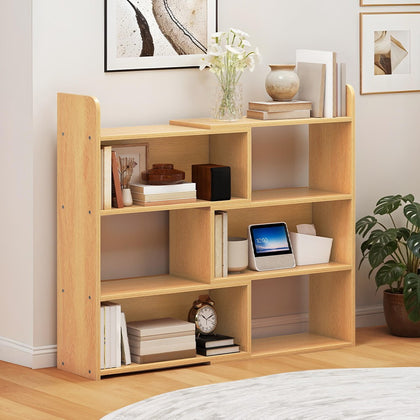 4-Tier Bookshelf with 6 Storage Shelves, Oak Bookcase for Living Room/Office
