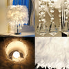 White Feather Lampshade Table Lamp Bedroom Desk Bedside Night Light Round Warm