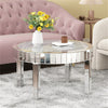 Luxury Mirrored Crush Floating Diamond Crystal Round Silver Sparkle Coffee Table